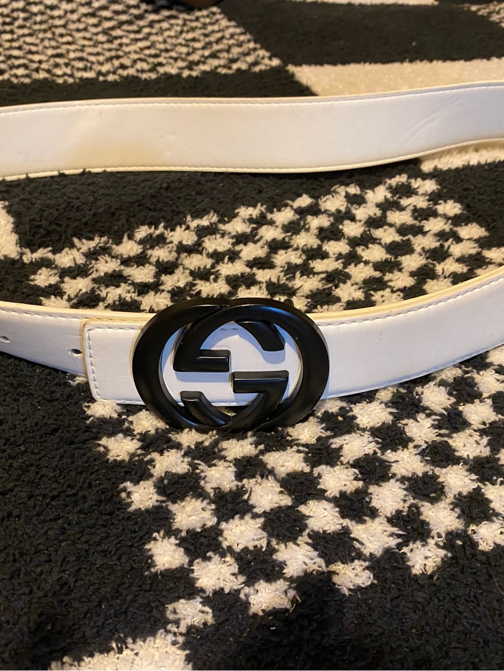 NWOT White Leather Belt with Black Double-G Style Buckle